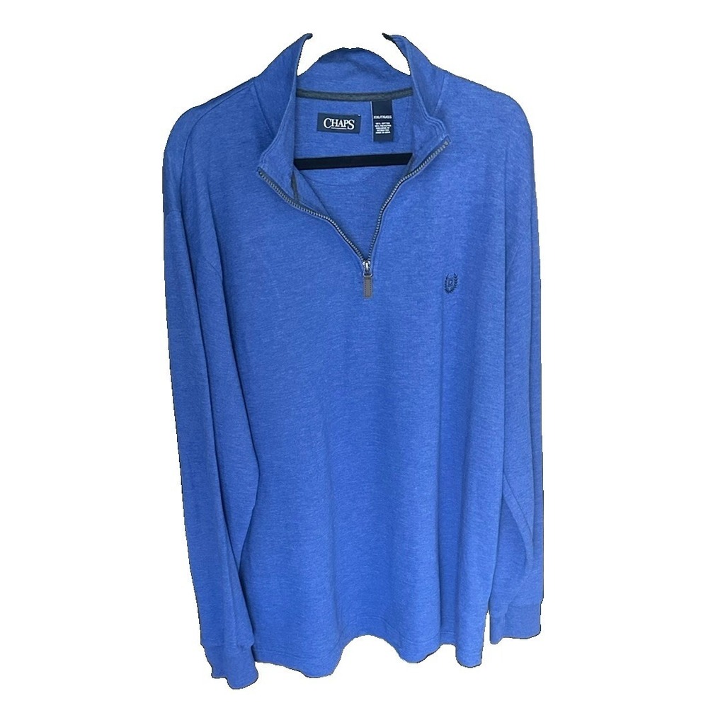 Chaps Mens XXL Blue Quarter Zip Pullover Heathered Long Sleeve Crest Logo Shirt
